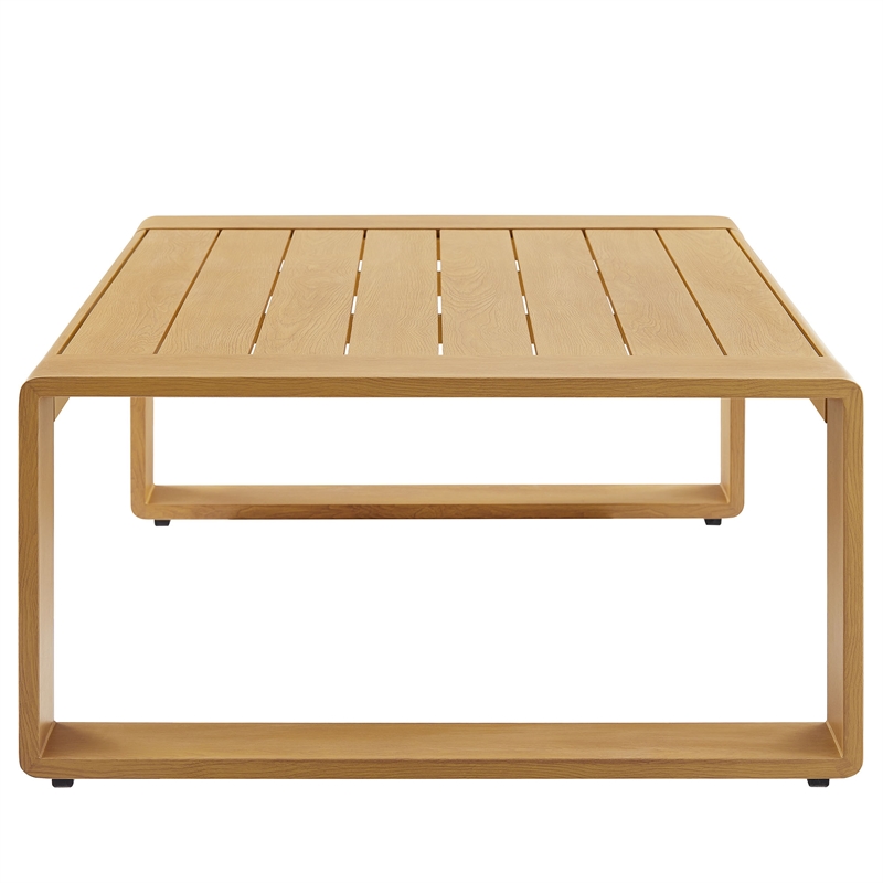 Lirienne Outdoor Patio Aluminum Faux Wood Coffee Table in Natural