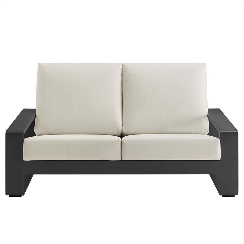 Lirienne Outdoor Patio Aluminum Loveseat in Cream Gray