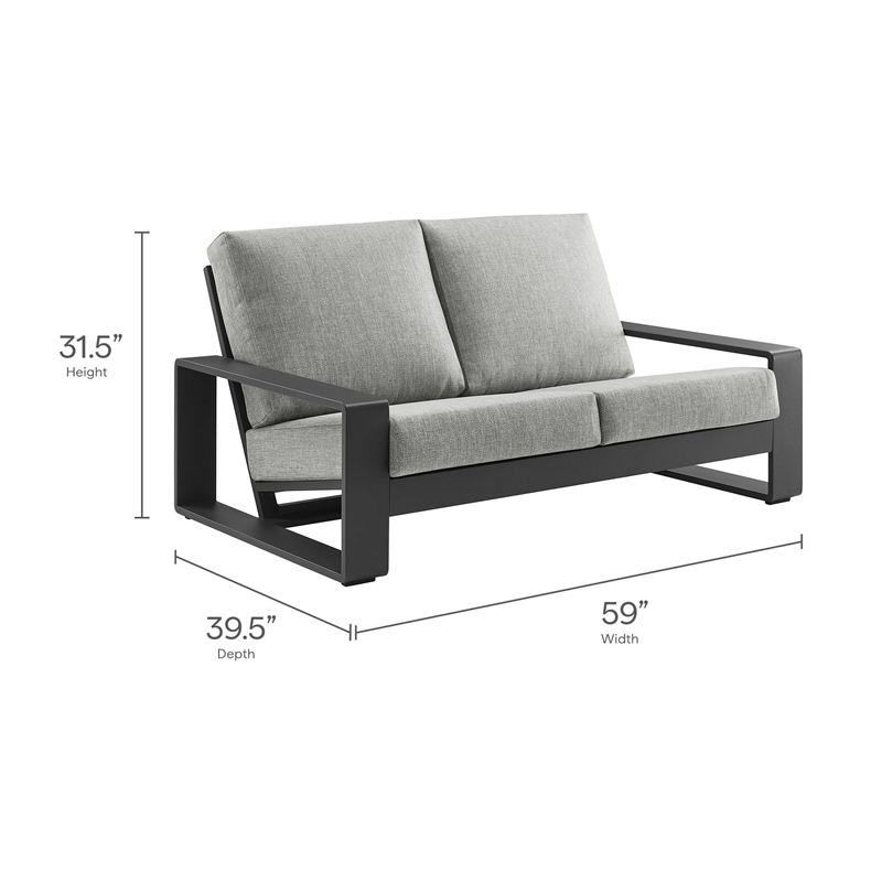 Lirienne Outdoor Patio Aluminum Loveseat in Light Gray Gray