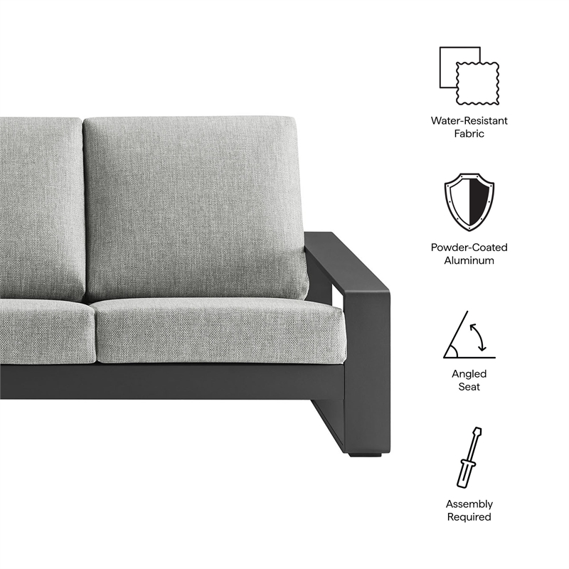 Lirienne Outdoor Patio Aluminum Sofa in Light Gray Gray