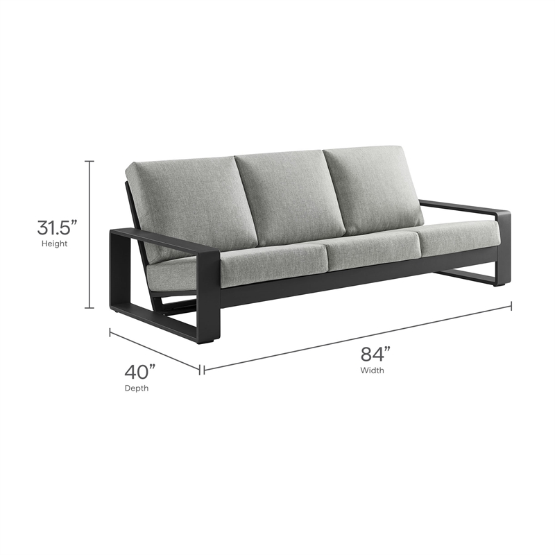 Lirienne Outdoor Patio Aluminum Sofa in Light Gray Gray