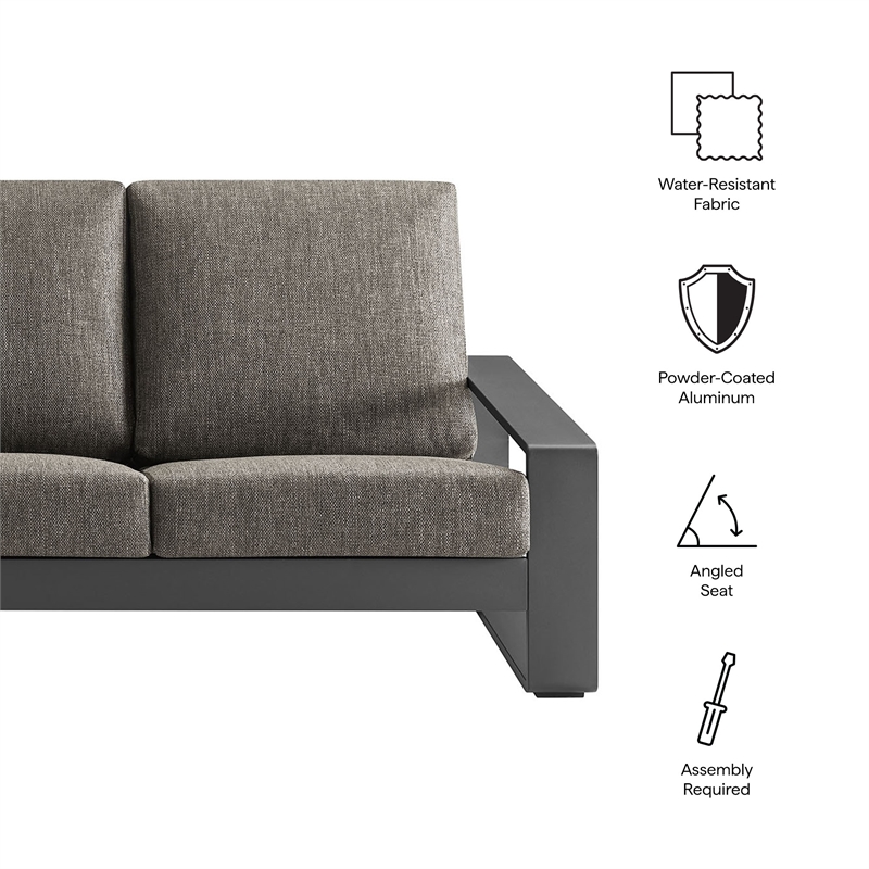 Lirienne Outdoor Patio Aluminum Sofa in Smoke Gray