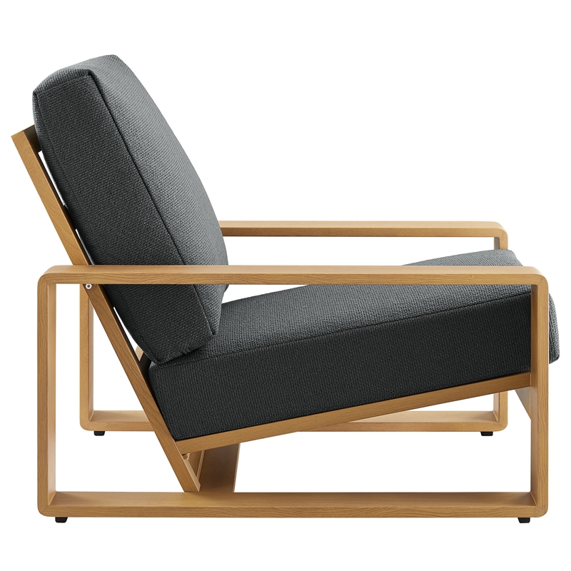 Lirienne Outdoor Patio Aluminum Faux Wood Armchairs Set of 2 in Charcoal Natural