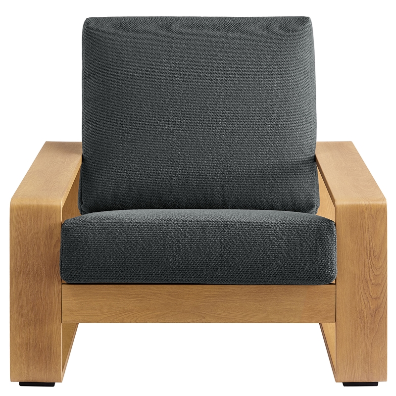 Lirienne Outdoor Patio Aluminum Faux Wood Armchairs Set of 2 in Charcoal Natural