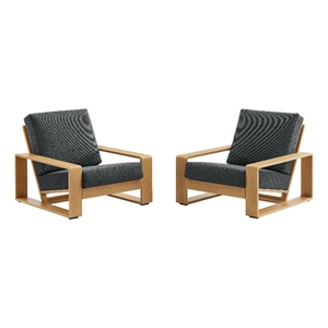 Lirienne Outdoor Patio Aluminum Faux Wood Armchairs Set of 2 in Charcoal Natural
