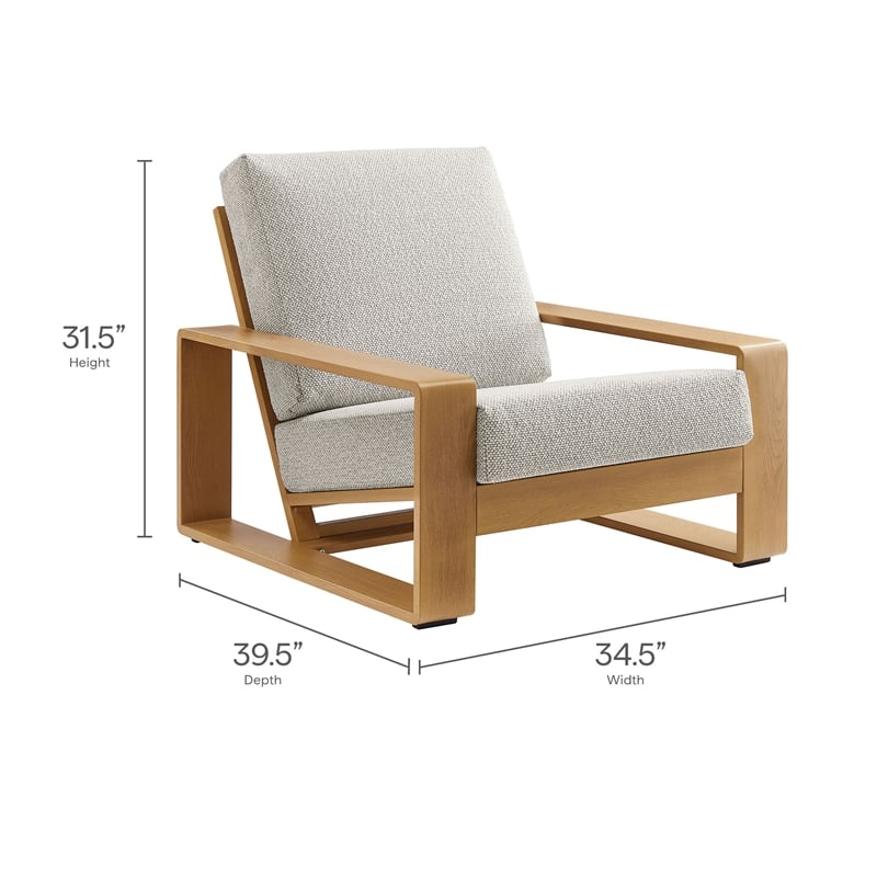 Lirienne Outdoor Patio Aluminum Faux Wood Armchairs Set of 2 in Ivory Natural