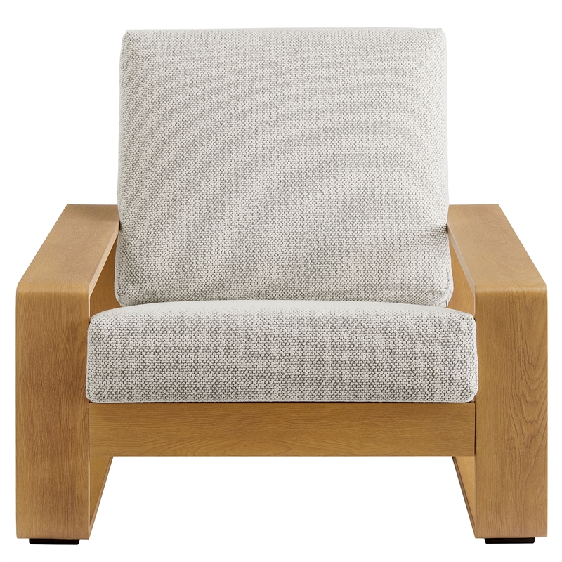 Lirienne Outdoor Patio Aluminum Faux Wood Armchairs Set of 2 in Ivory Natural
