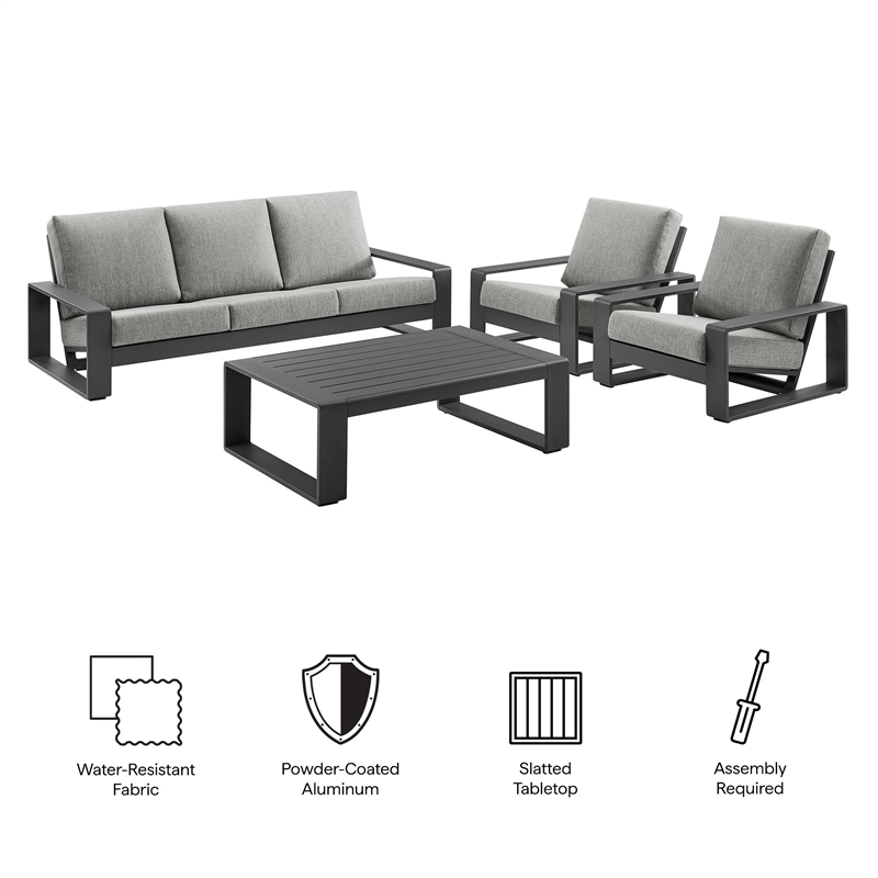 Modway Lirienne 4-Piece Outdoor Patio Aluminum Furniture Set in Light Gray