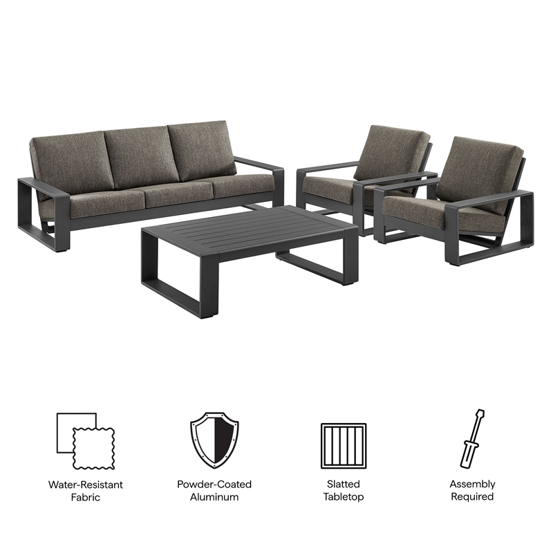 Modway Lirienne 4-Piece Outdoor Patio Aluminum Furniture Set in Smoke