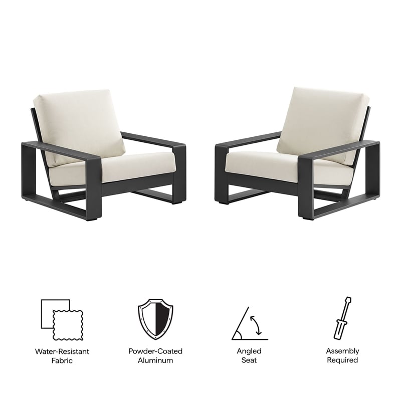 Lirienne Outdoor Patio Aluminum Faux Wood Armchairs Set of 2 in Cream