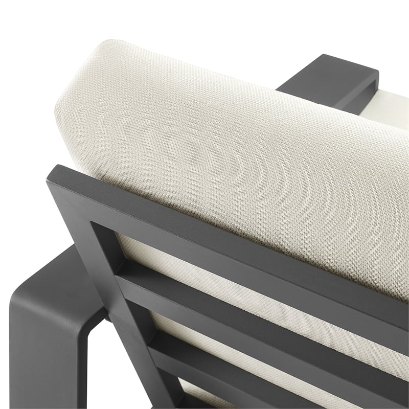 Lirienne Outdoor Patio Aluminum Faux Wood Armchairs Set of 2 in Cream