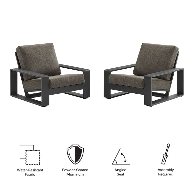 Lirienne Outdoor Patio Aluminum Faux Wood Armchairs Set of 2 in Smoke