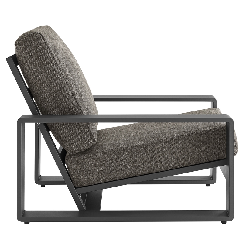 Lirienne Outdoor Patio Aluminum Faux Wood Armchairs Set of 2 in Smoke