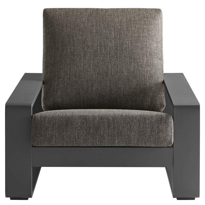 Lirienne Outdoor Patio Aluminum Faux Wood Armchairs Set of 2 in Smoke
