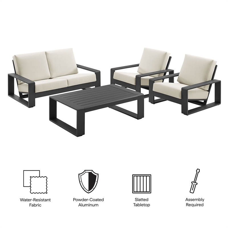 Modway Lirienne 4-Piece Outdoor Patio Aluminum Furniture Set in Cream Gray