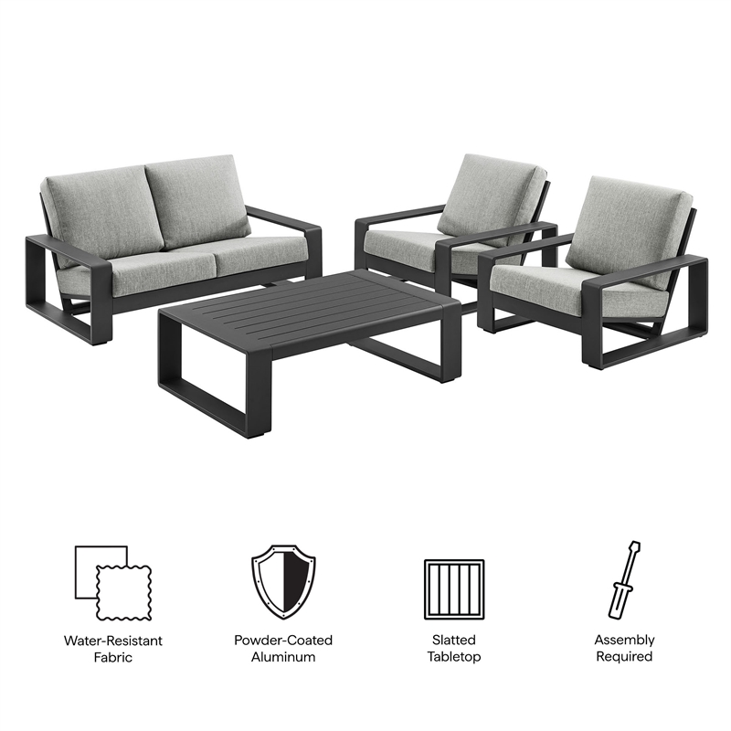 Modway Lirienne 4-Piece Outdoor Patio Aluminum Furniture Set in Light Gray