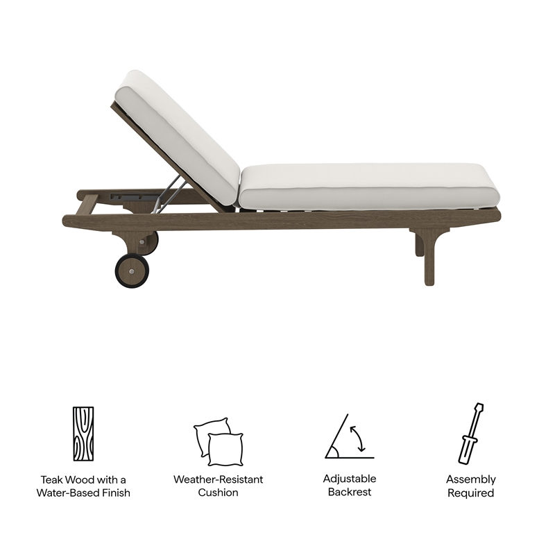 Saratoga Outdoor Patio Teak Chaise Lounge Chair in Weathered Gray White