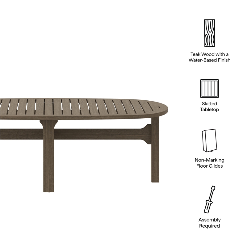 Saratoga Oval Outdoor Patio Teak Wood Coffee Table in Weathered Gray