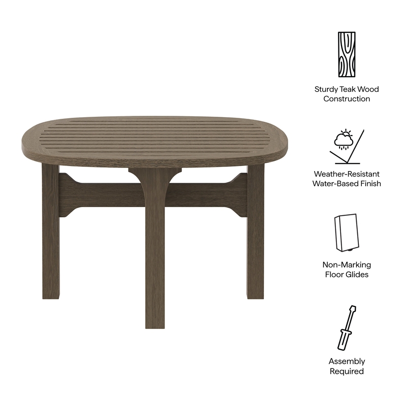 Saratoga Square Outdoor Patio Teak Wood Side Table in Weathered Gray