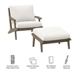 Saratoga Outdoor Patio Teak Wood Chair and Ottoman Set in Weathered Gray White