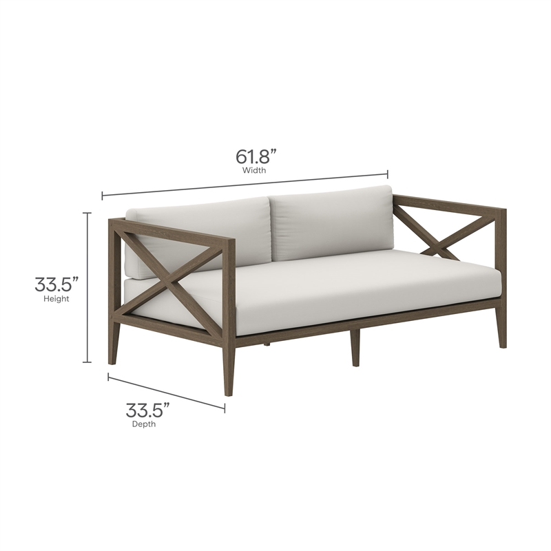 Northlake Outdoor Patio Teak Loveseat in Weathered Gray White