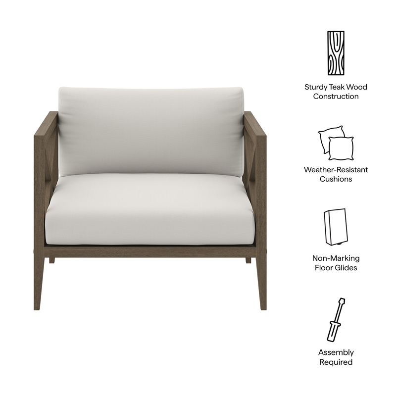 Northlake Outdoor Patio Teak Armchair in Weathered Gray White