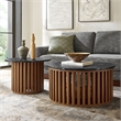 Fortitude Round Faux Marble Top Nesting Coffee Table Set in Walnut Black