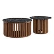 Fortitude Round Faux Marble Top Nesting Coffee Table Set in Walnut Black