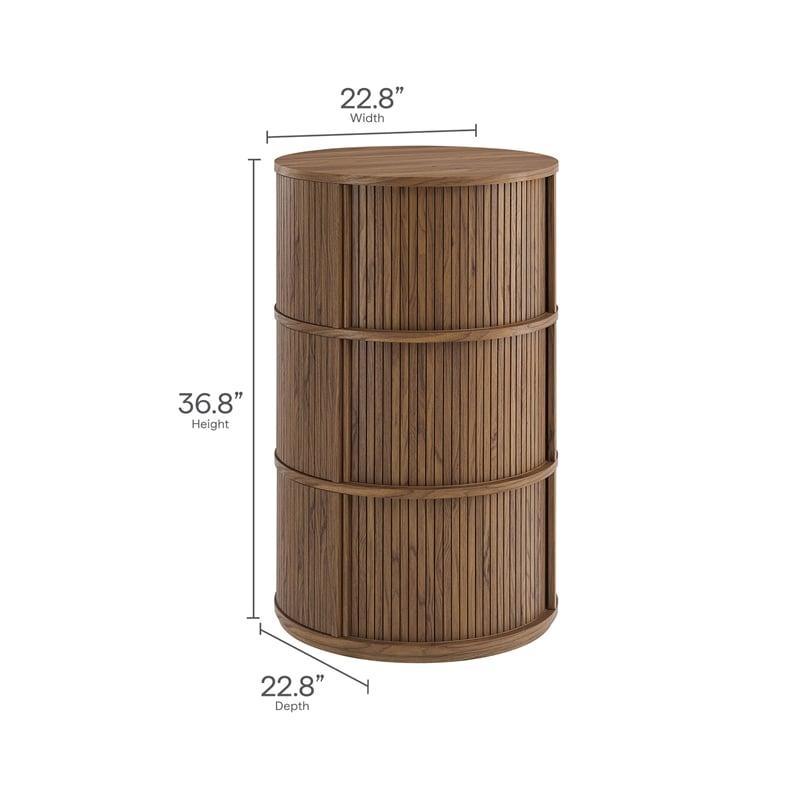 Clement Round Pedestal Stand Storage Table With Sliding Tambour Doors