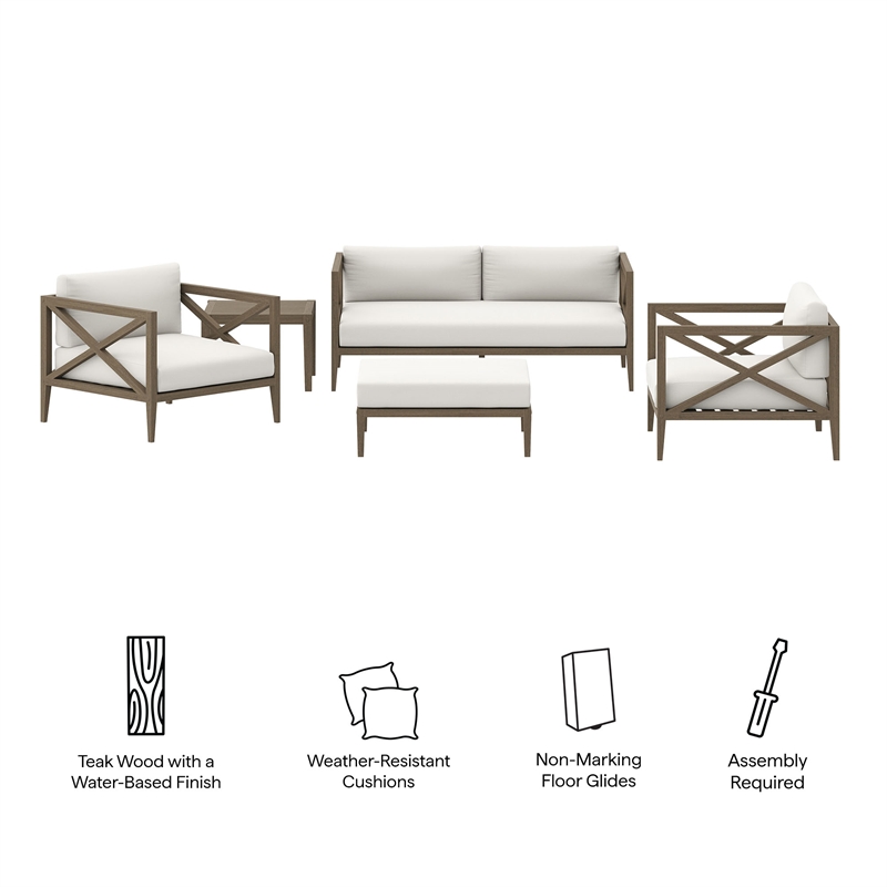 Modway Northlake 5-Piece Outdoor Patio Teak Wood Furniture Set in Weathered Gray White