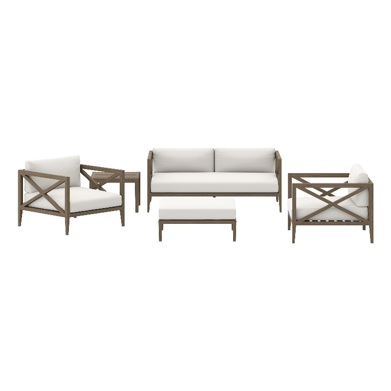 Modway Northlake 5-Piece Outdoor Patio Teak Wood Furniture Set in Weathered Gray White