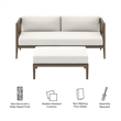 Northlake Outdoor Patio Teak Wood Loveseat and Ottoman Set in Weathered Gray White