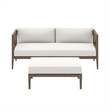 Northlake Outdoor Patio Teak Wood Loveseat and Ottoman Set in Weathered Gray White