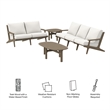 Modway Saratoga 4-Piece Outdoor Patio Teak Wood Furniture Set in Weathered Gray White