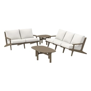 Modway Saratoga 4-Piece Outdoor Patio Teak Wood Furniture Set in Weathered Gray White