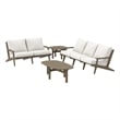 Modway Saratoga 4-Piece Outdoor Patio Teak Wood Furniture Set in Weathered Gray White
