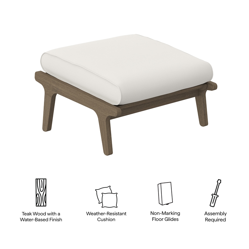 Saratoga Outdoor Patio Teak Ottoman in Weathered Gray White