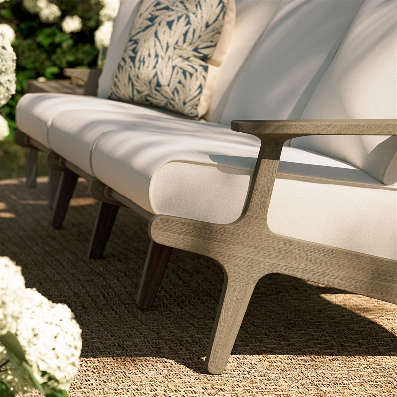 Modway Saratoga Outdoor Patio Teak Sofa in Weathered Gray White