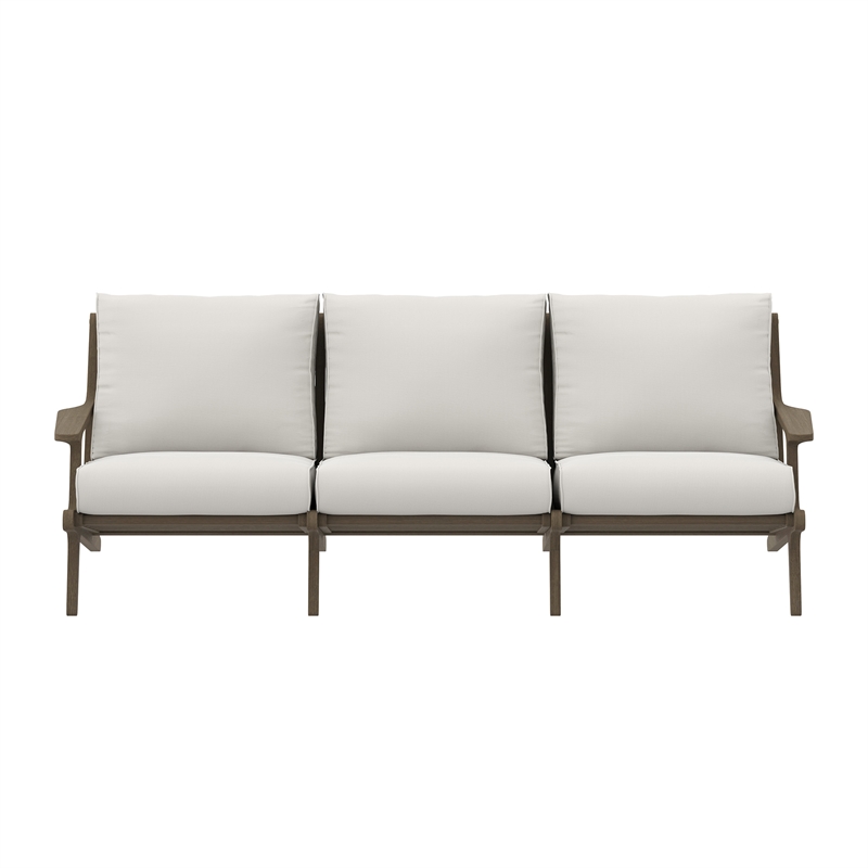 Modway Saratoga Outdoor Patio Teak Sofa in Weathered Gray White