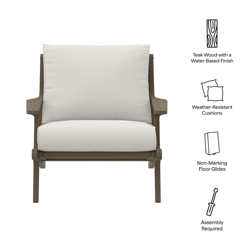 Saratoga Outdoor Patio Teak Wood Armchair in Weathered Gray White