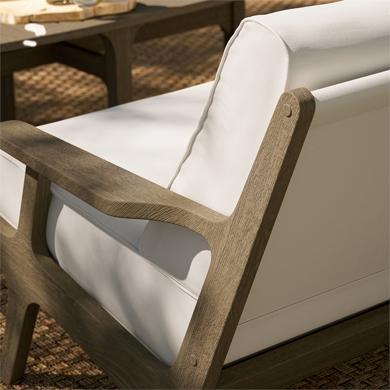 Saratoga Outdoor Patio Teak Wood Loveseat in Weathered Gray White