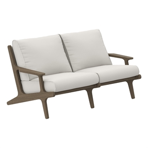 Saratoga Outdoor Patio Teak Wood Loveseat in Weathered Gray White