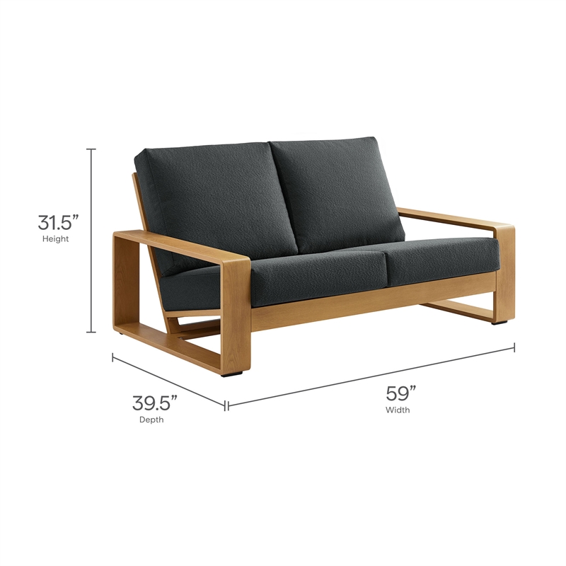 Modway Lirienne 4-PC Patio Aluminum Faux Wood Furniture Set in Charcoal/Natural