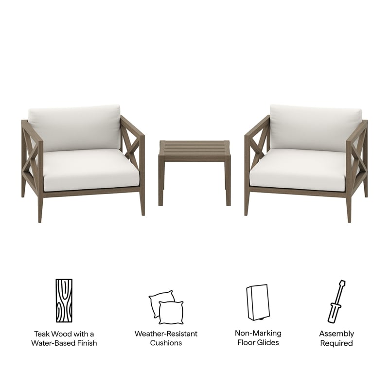 Northlake 3-Piece Patio Teak Wood Furniture Set with Armchair and Side Table