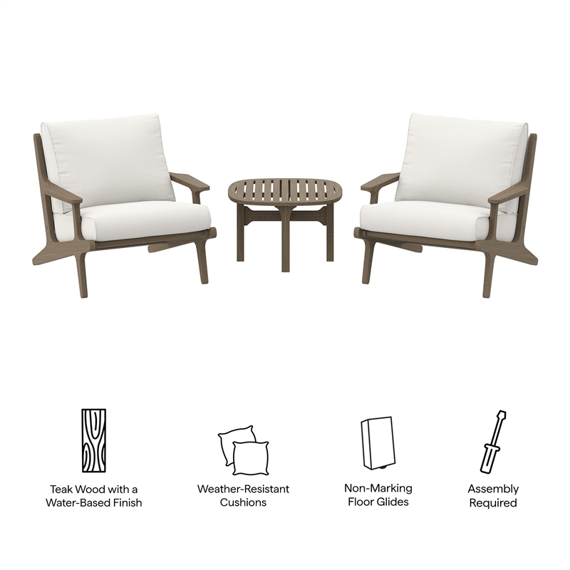 Modway Saratoga 3-PC Patio Teak Wood Furniture Set with Lounge Chairs/Side Table