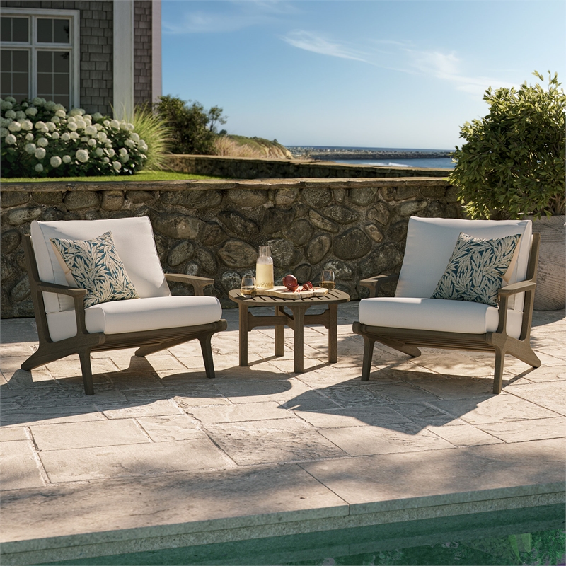 Modway Saratoga 3-PC Patio Teak Wood Furniture Set with Lounge Chairs/Side Table