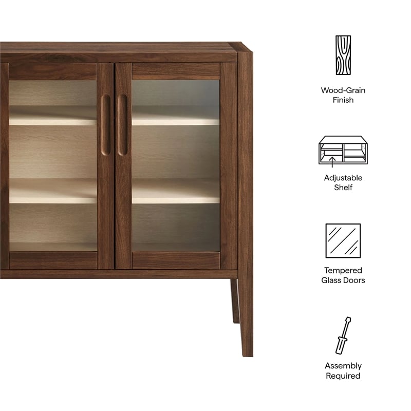 Modway Nell Tempered Glass Doors Accent Cabinet in Walnut