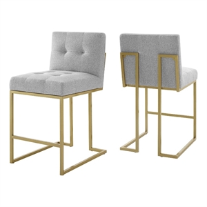 Privy Upholstered Fabric Counter Stool Set of 2 in Gold Light Gray