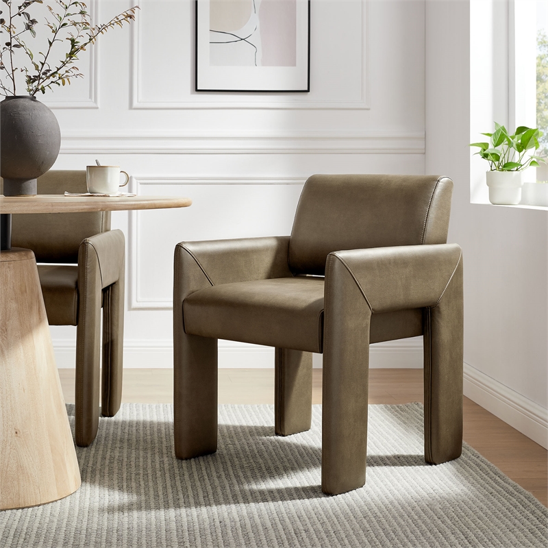 Daven Vegan Leather Dining Armchair in Mushroom