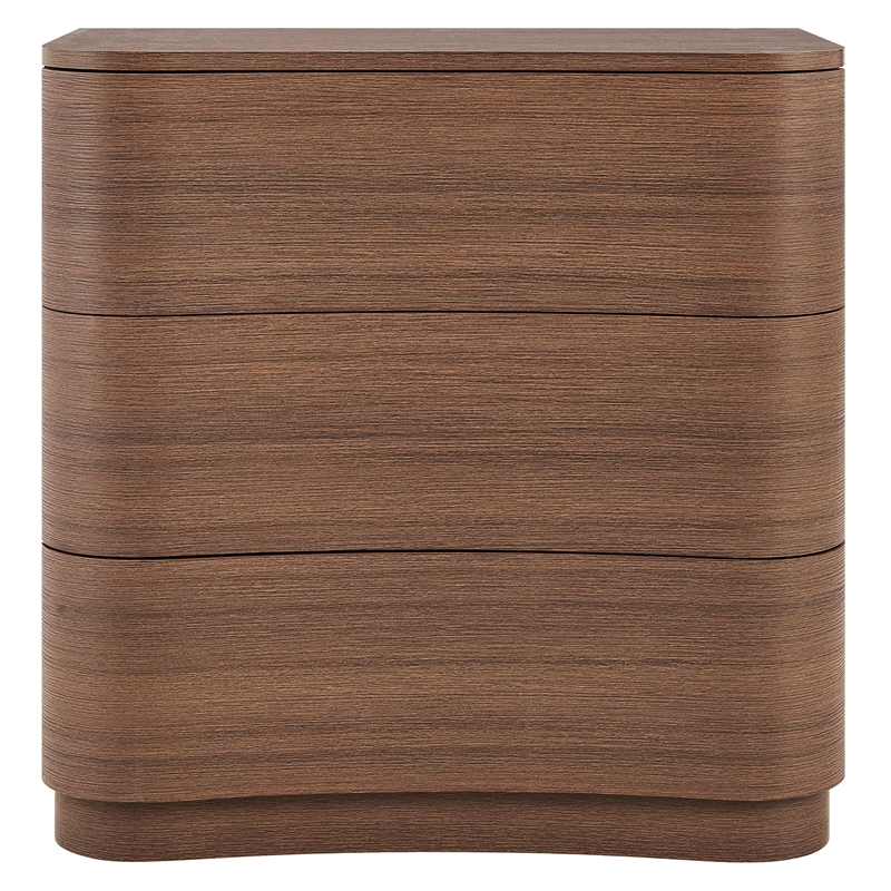 Mirae 3-Drawer Curved Compact Dresser in Brushed Brown Oak